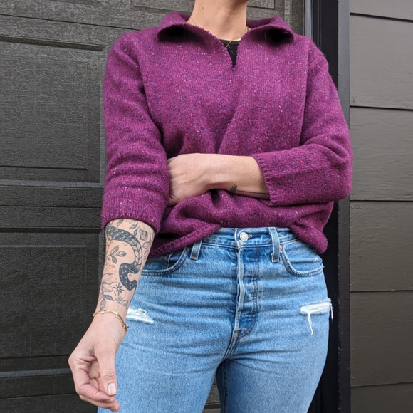 L.L. Bean Sweaters - Vintage Y2K L.L. Bean Wool Pullover Sweater, Fuchsia, Three Quarter Sleeves